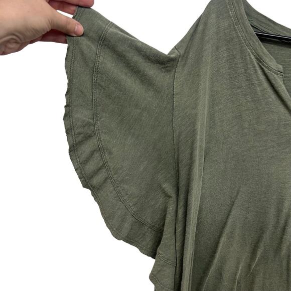 Avenue Olive Green Ruffle Sleeve Top Plus 3X Cotton Modal Quiet Luxury Chic - Picture 2 of 5